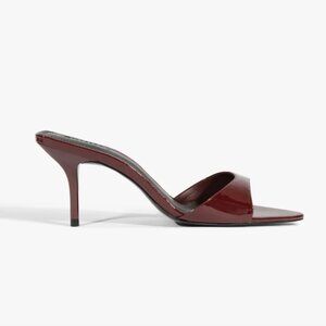 Schutz Elodie Mule in Vino red patent leather slipper high heel open toe shiny